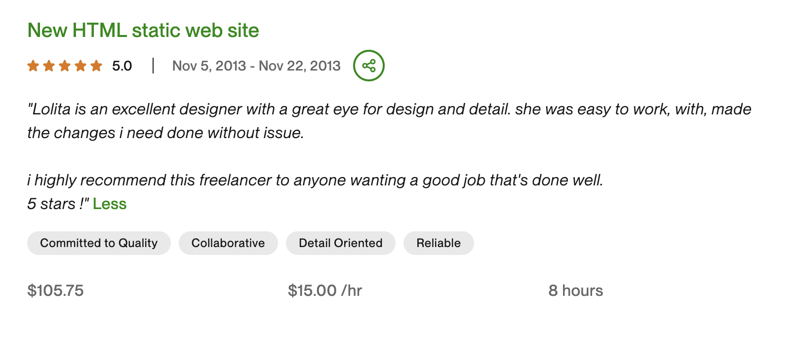 Testimonial for HTML static website development